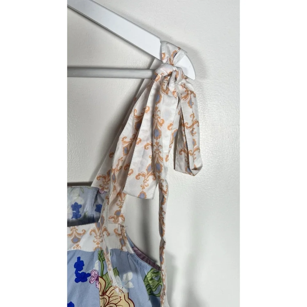 Luna Skies Large Adjustable Tie Strappy Floral Fit & Flare Cotton Mini Dress‎